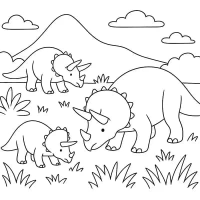 Triceratops Familie Kleurplaat