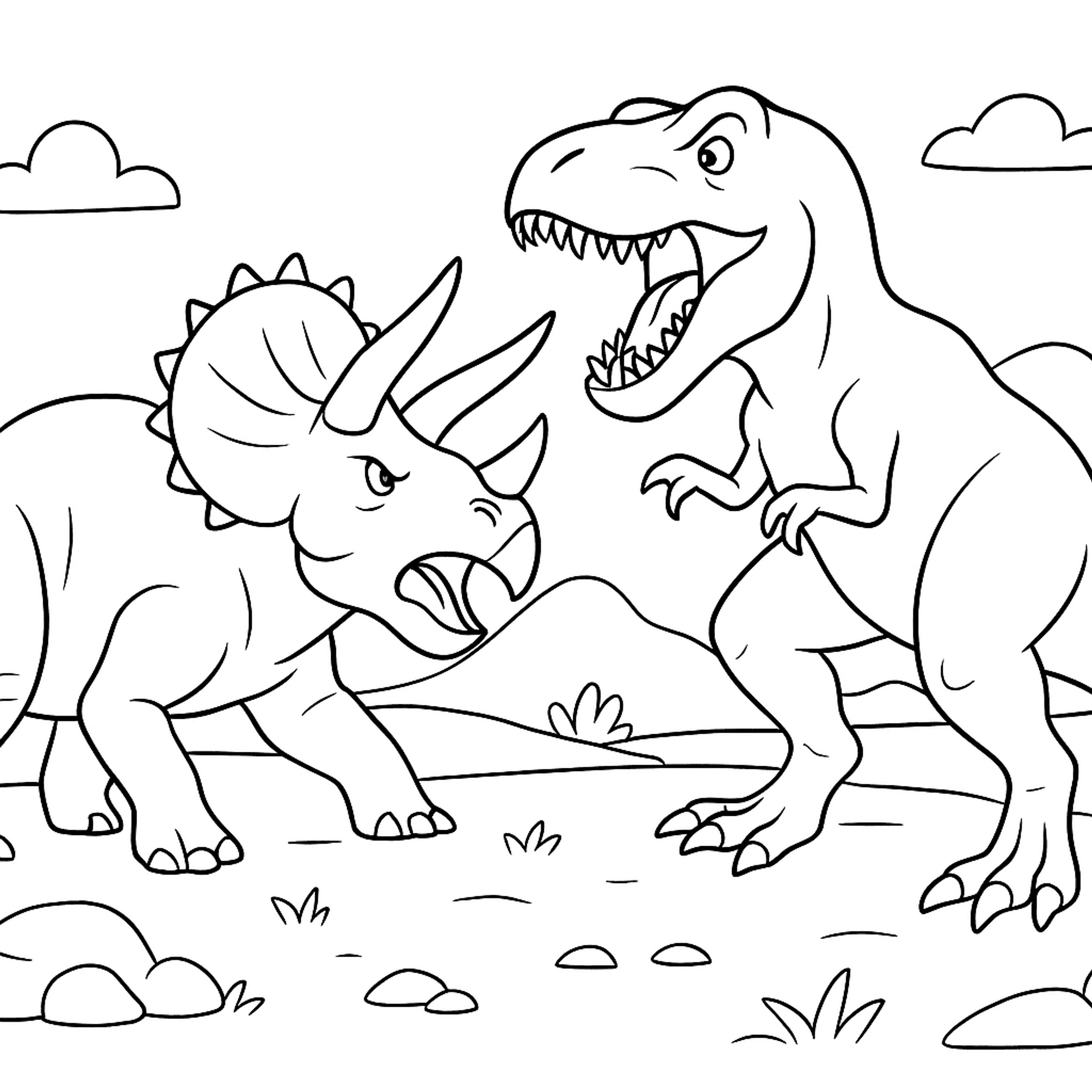 Triceratops Vs T-rex Kleurplaat
