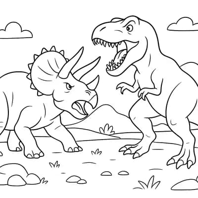 Triceratops Vs T-rex Kleurplaat