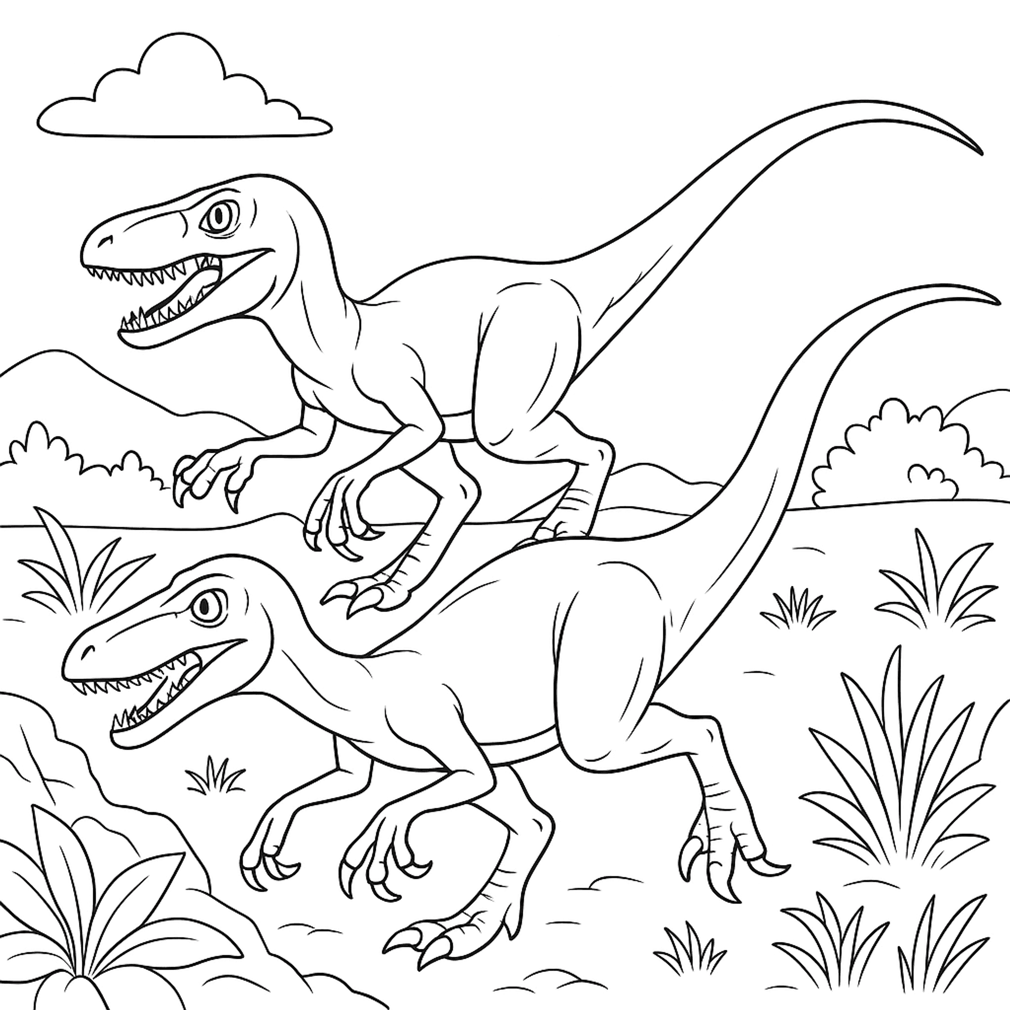 Jagende Velociraptors Kleurplaat