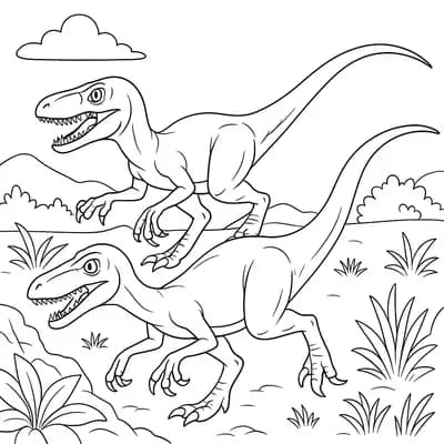 Jagende Velociraptors Kleurplaat