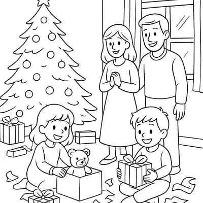 Kerstochtend Cadeaus Kleurplaat