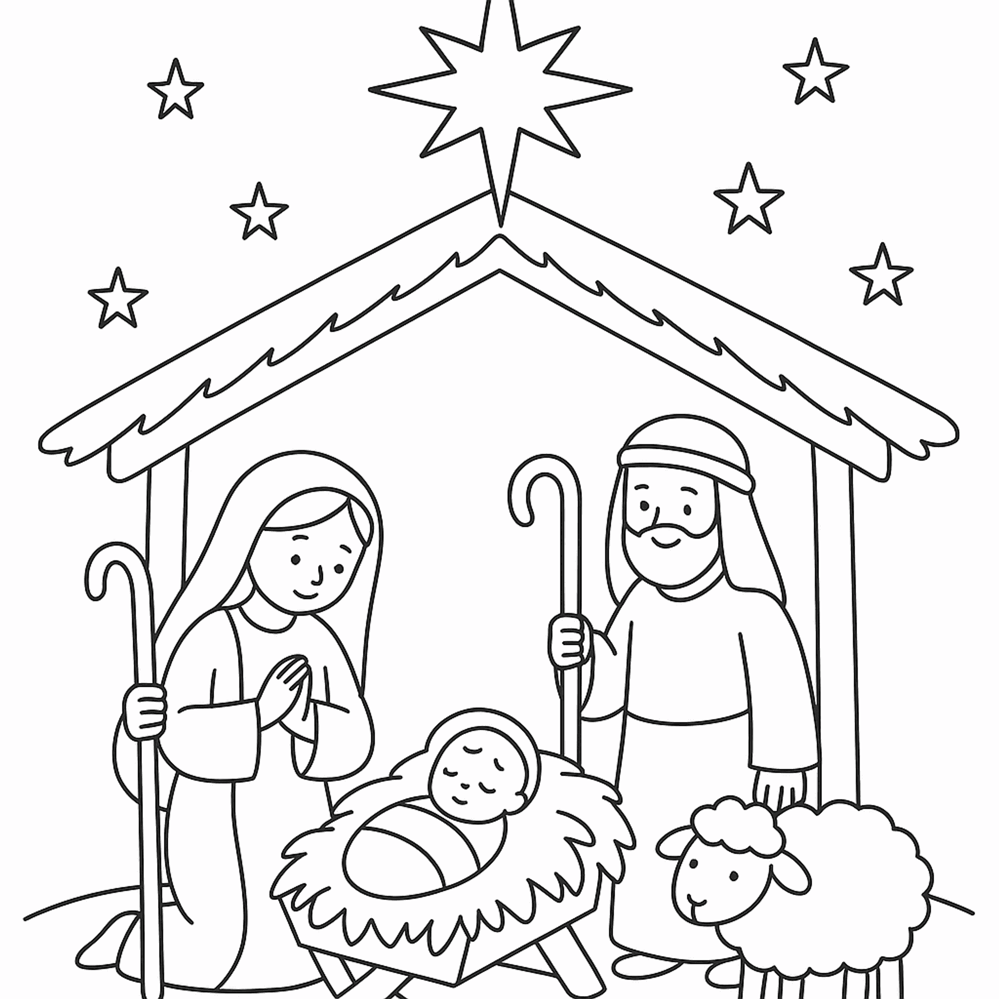 Kerststal Kleurplaat