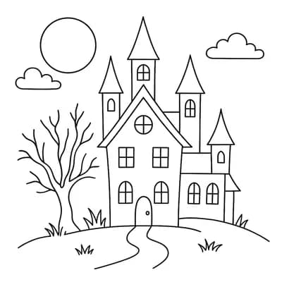 Halloween Spookhuis Kleurplaat