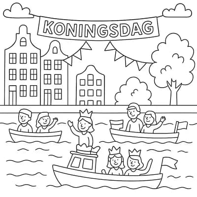 Koningsdag Grachten Kleurplaat