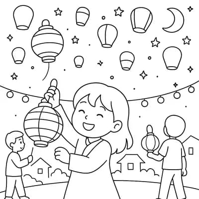 Lampionnenfestival Kleurplaat