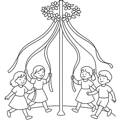 Meiboom Dansen Kleurplaat