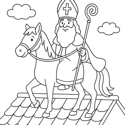 Sinterklaas op Dak Kleurplaat