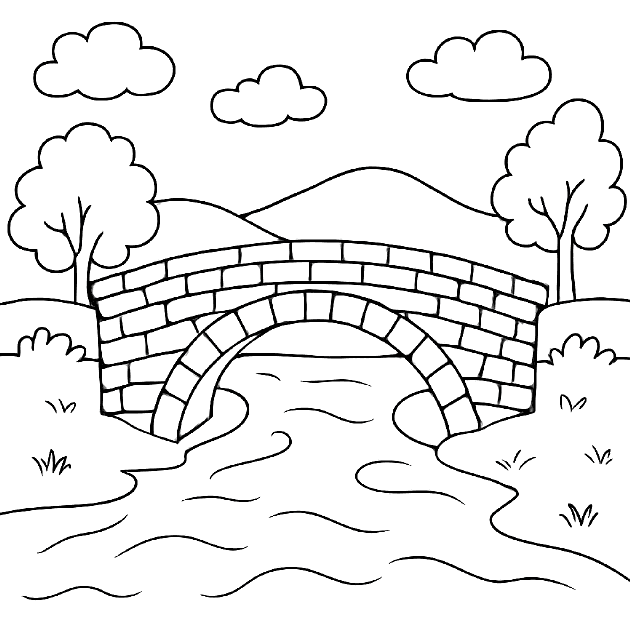 Brug over Rivier Kleurplaat