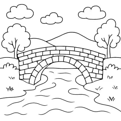Brug over Rivier Kleurplaat