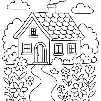 Huisje met Tuin Kleurplaat