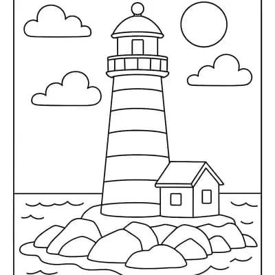 Vuurtoren aan Zee Kleurplaat