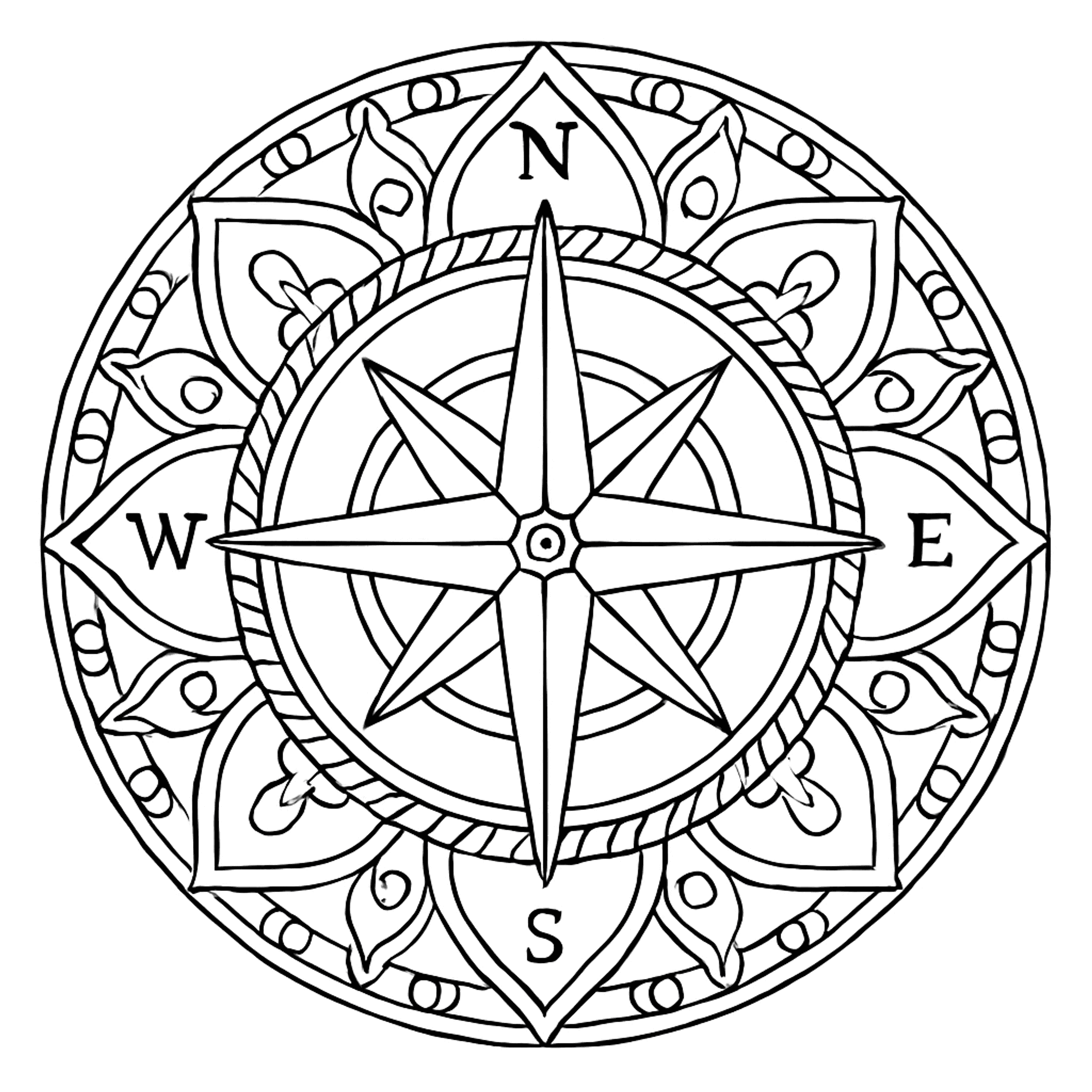 Kompasroos Mandala Kleurplaat