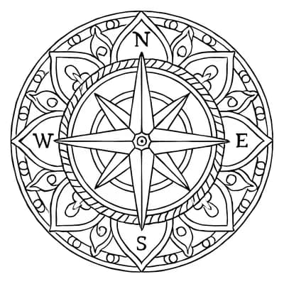 Kompasroos Mandala Kleurplaat
