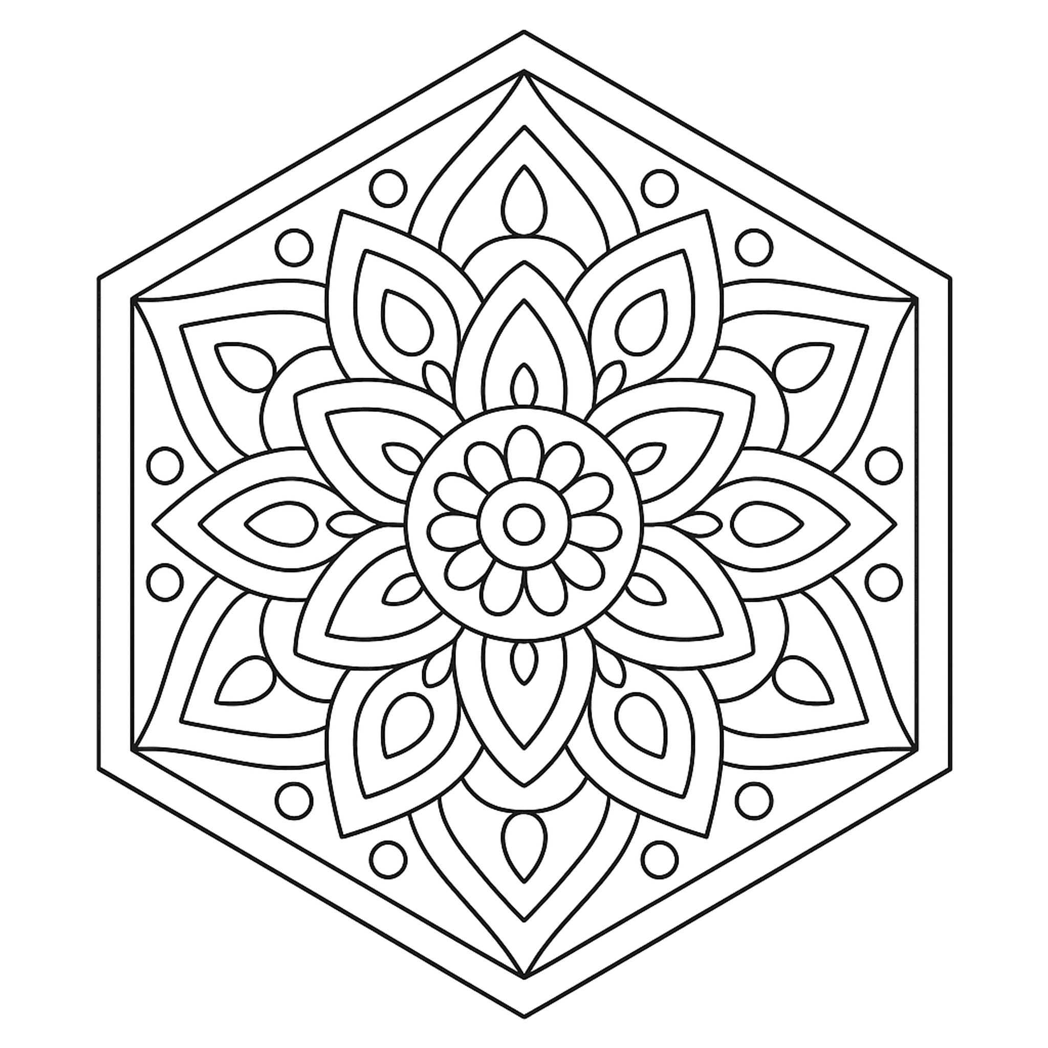 Zeshoek Mandala Kleurplaat