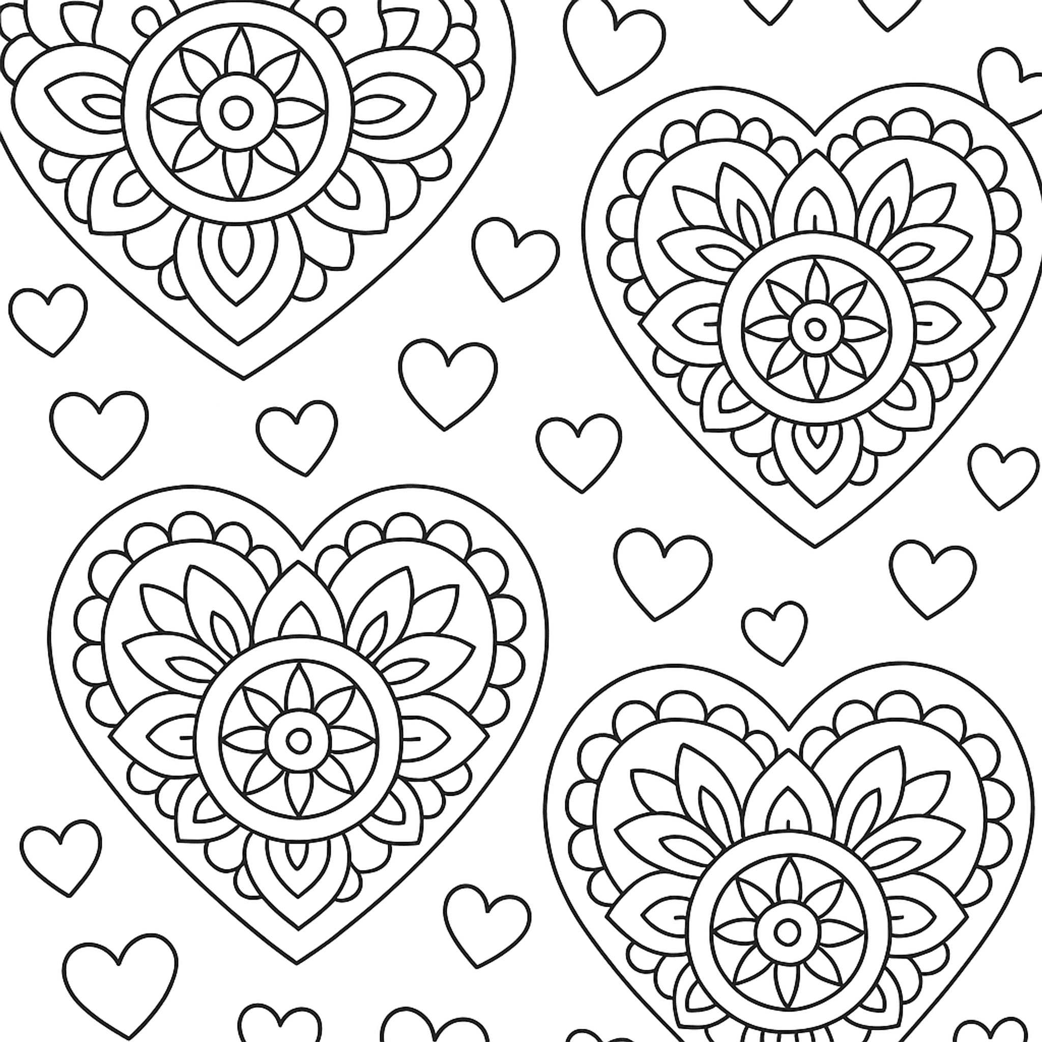 Mandala Hearts Kleurplaat