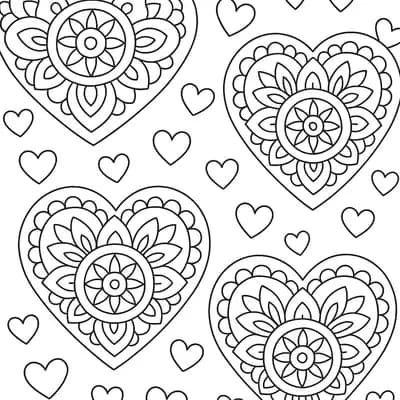 Mandala Hearts Kleurplaat