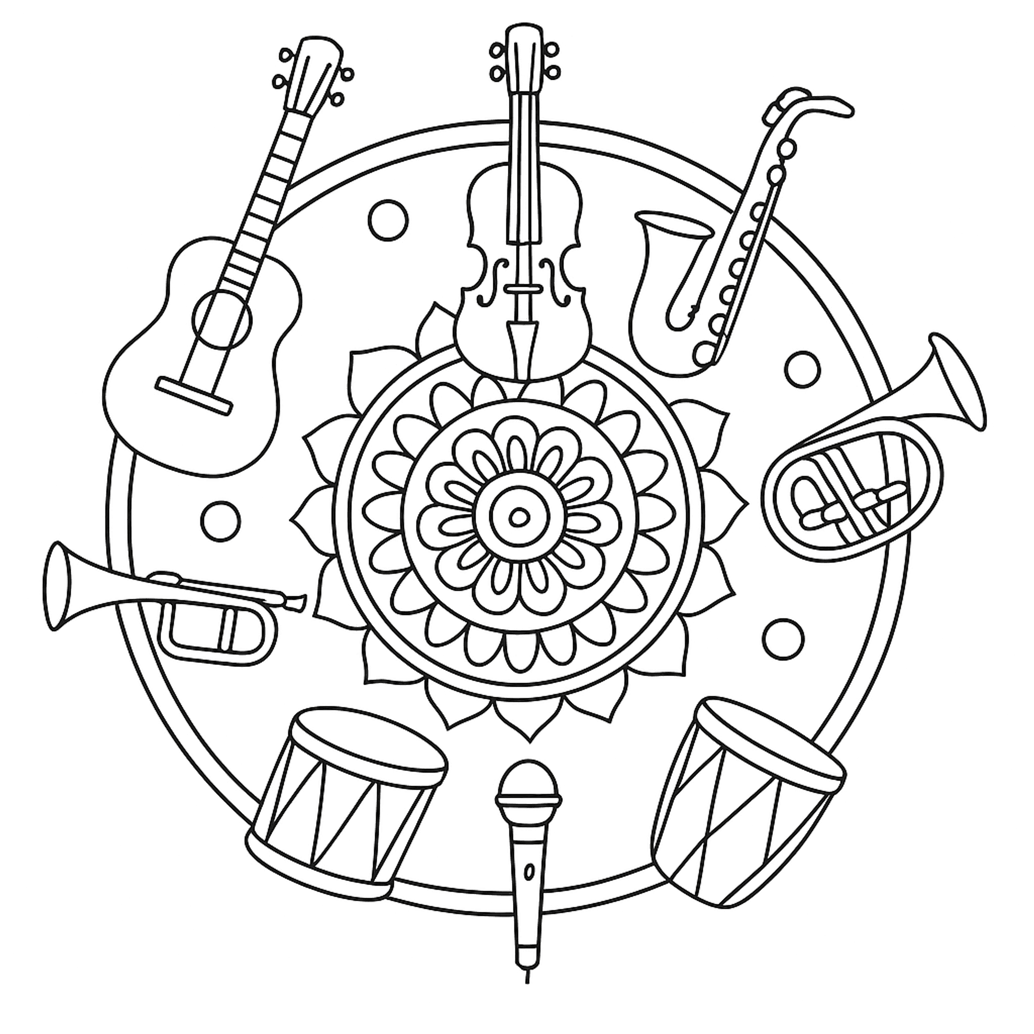 Mandala Musical Kleurplaat