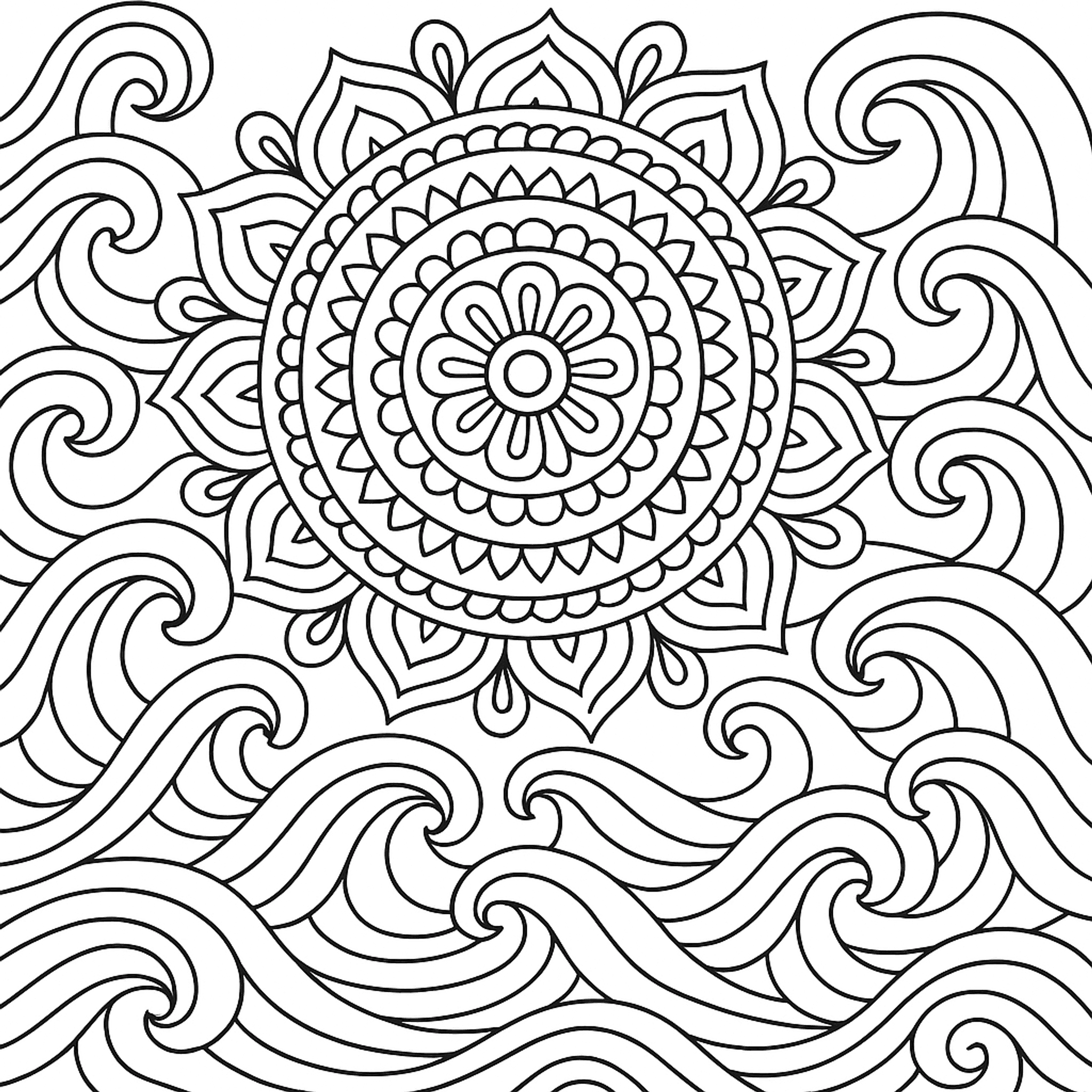 Golven Mandala Kleurplaat