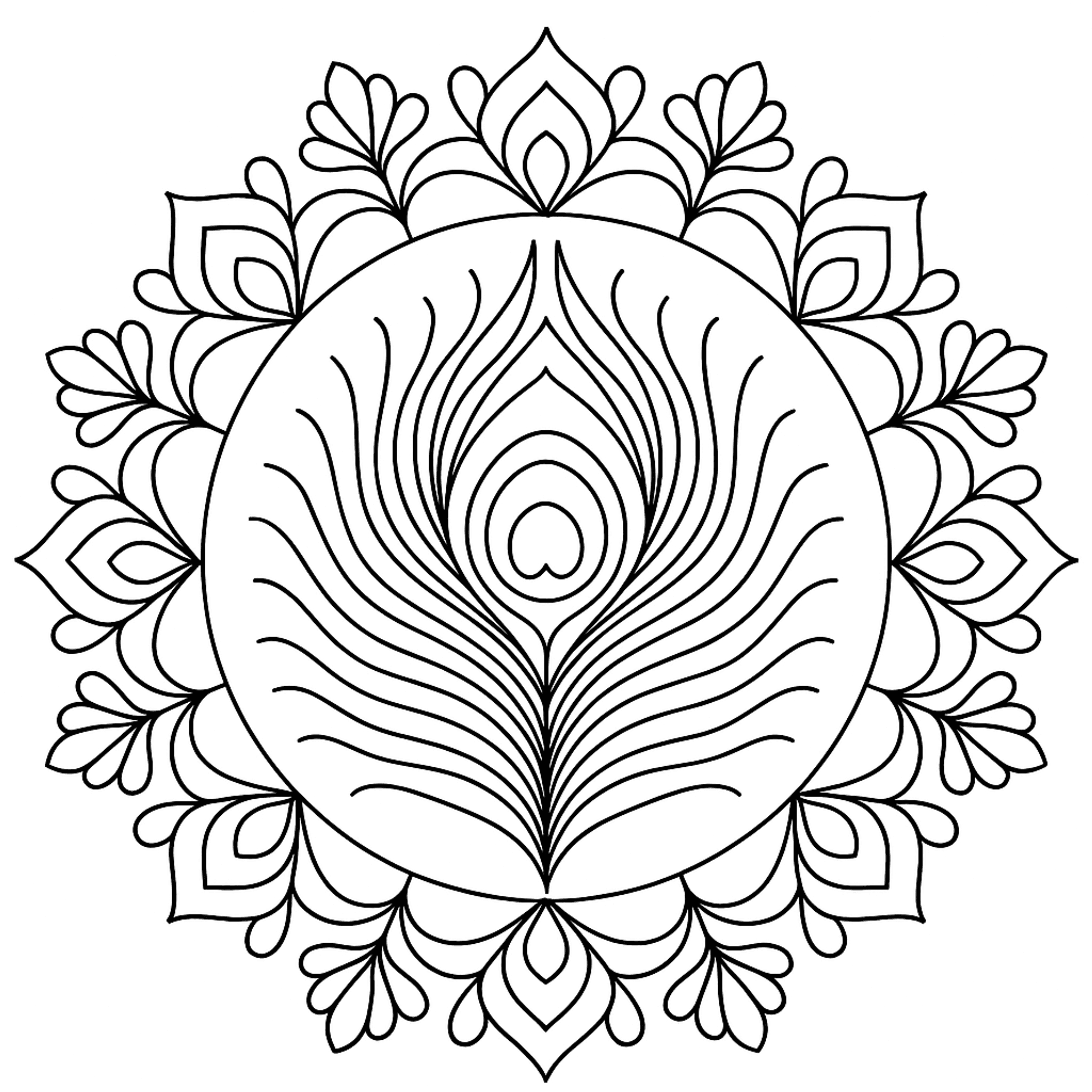 Pauwenveer Mandala Kleurplaat