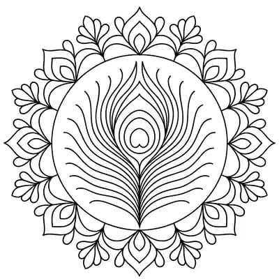 Pauwenveer Mandala Kleurplaat
