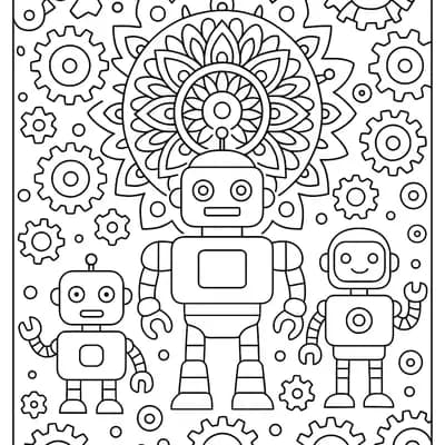 Mandala Robots Kleurplaat