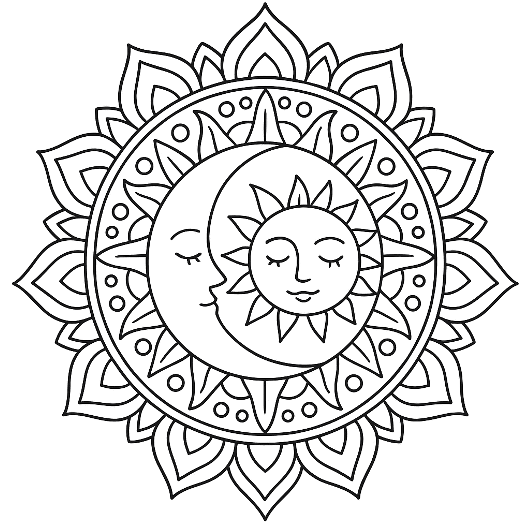 Zon en Maan Mandala Kleurplaat