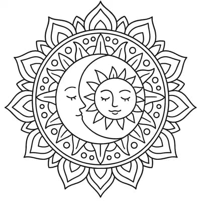 Zon en Maan Mandala Kleurplaat
