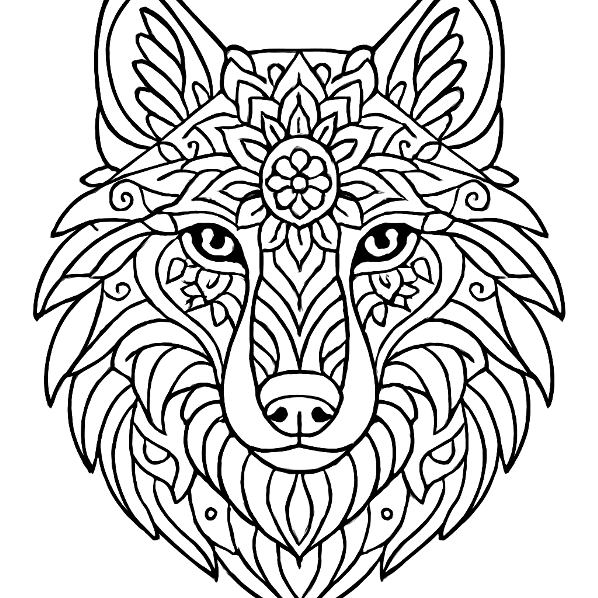 Wolf Mandala Kleurplaat