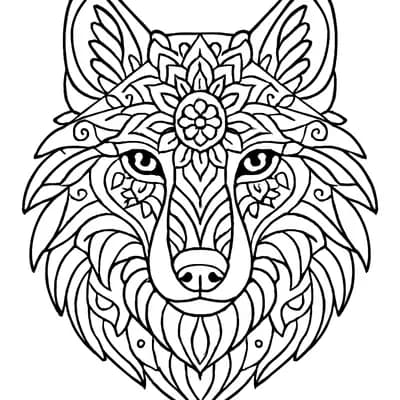 Wolf Mandala Kleurplaat
