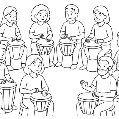 Drum Circle Kleurplaat