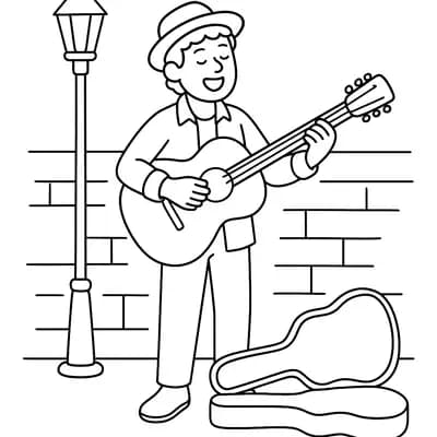 Street Busker Kleurplaat