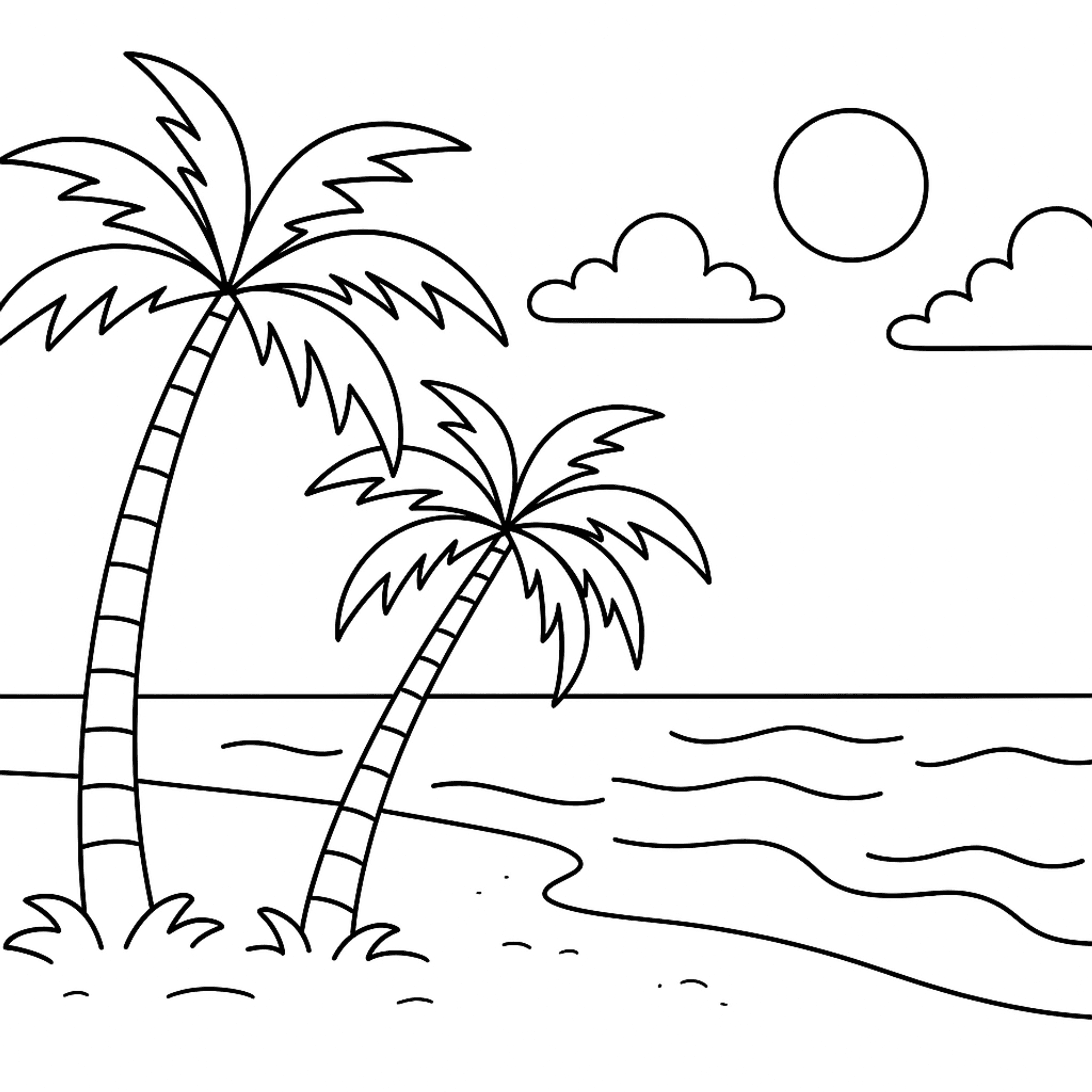 Strand met Palmbomen Kleurplaat