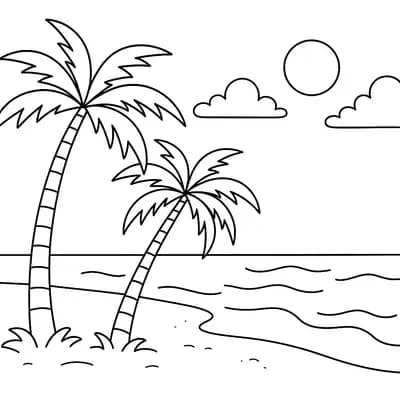 Strand met Palmbomen Kleurplaat