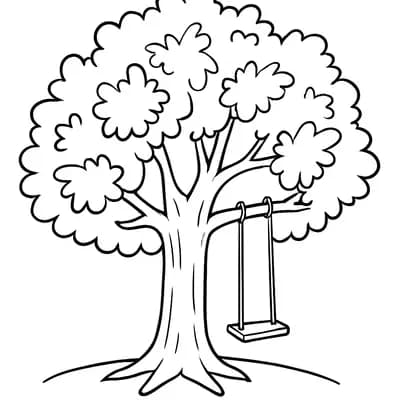 Eikenboom met Schommel Kleurplaat