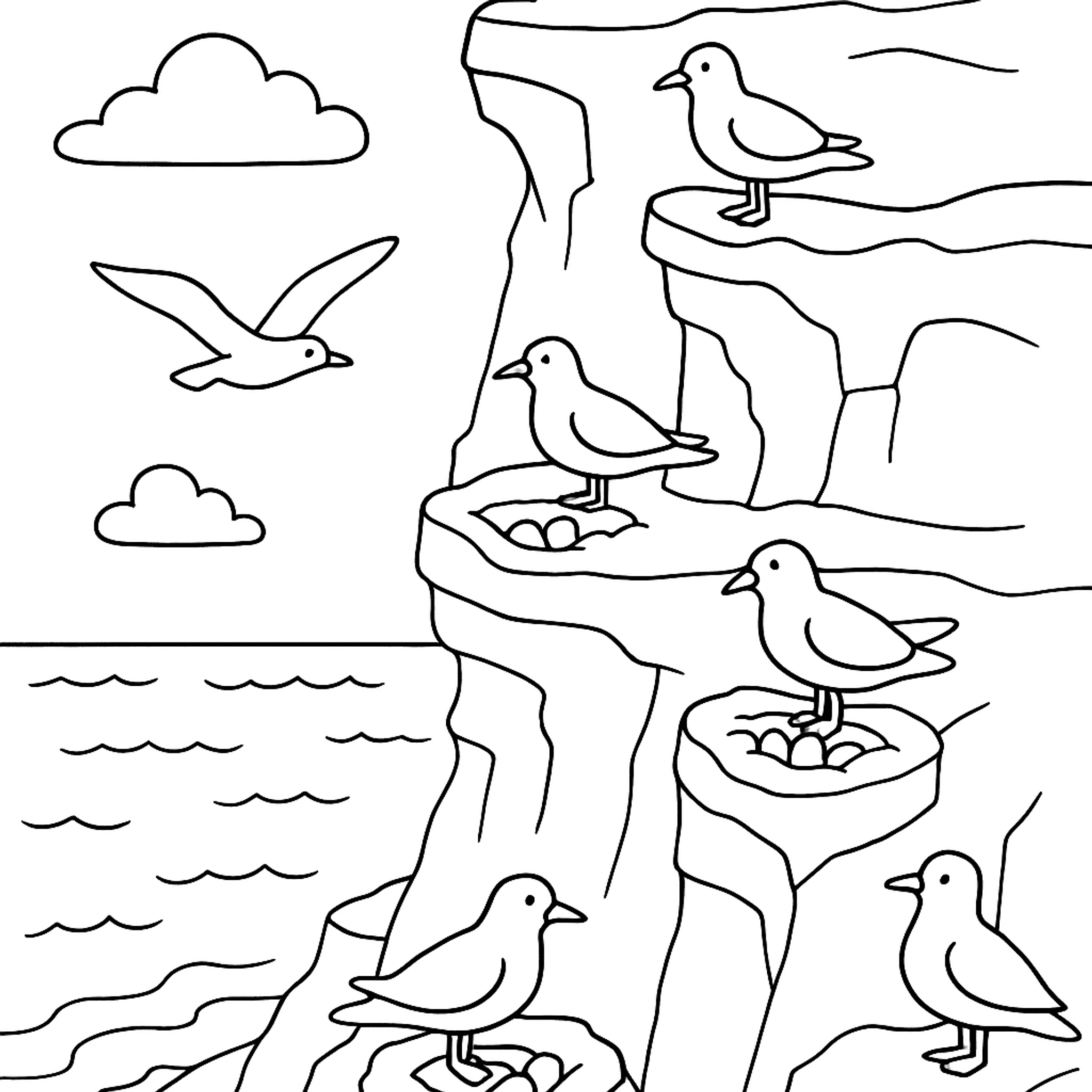 Zeeklif met Vogels Kleurplaat