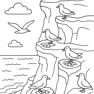Zeeklif met Vogels Kleurplaat