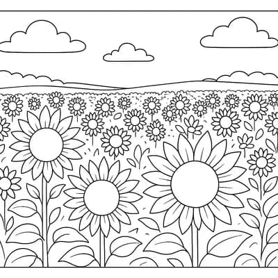 Zonnebloemveld Kleurplaat