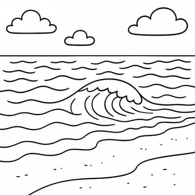 Getij op Strand Kleurplaat