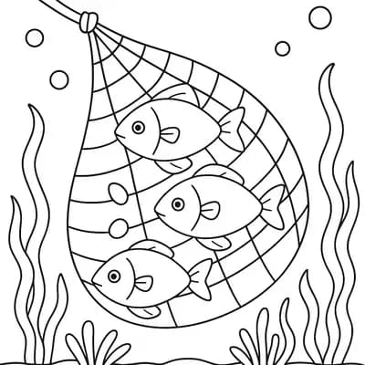 Visnet onder Water Kleurplaat
