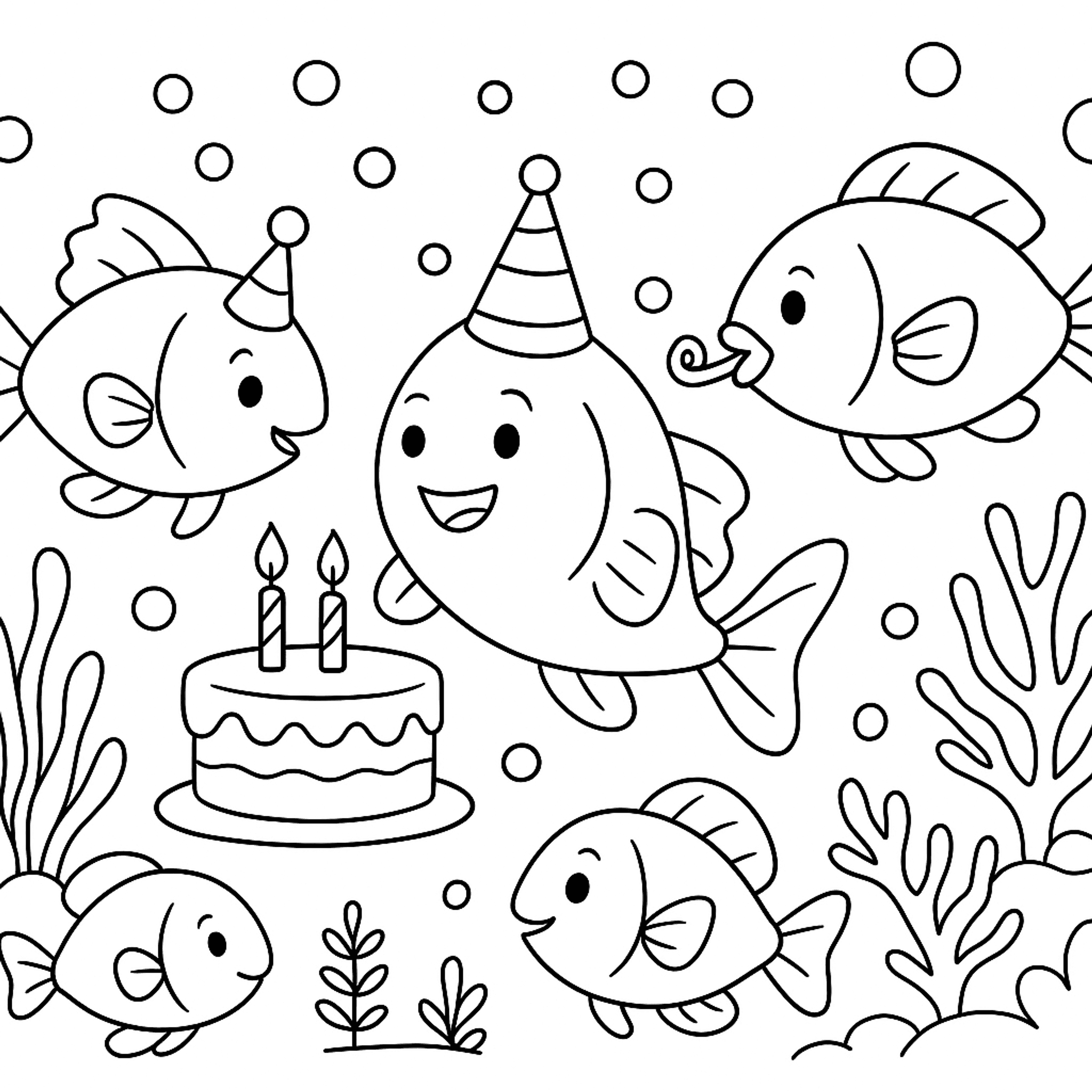 Underwater Birthday Kleurplaat