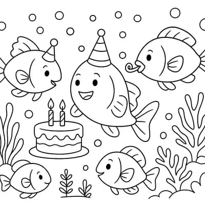 Underwater Birthday Kleurplaat