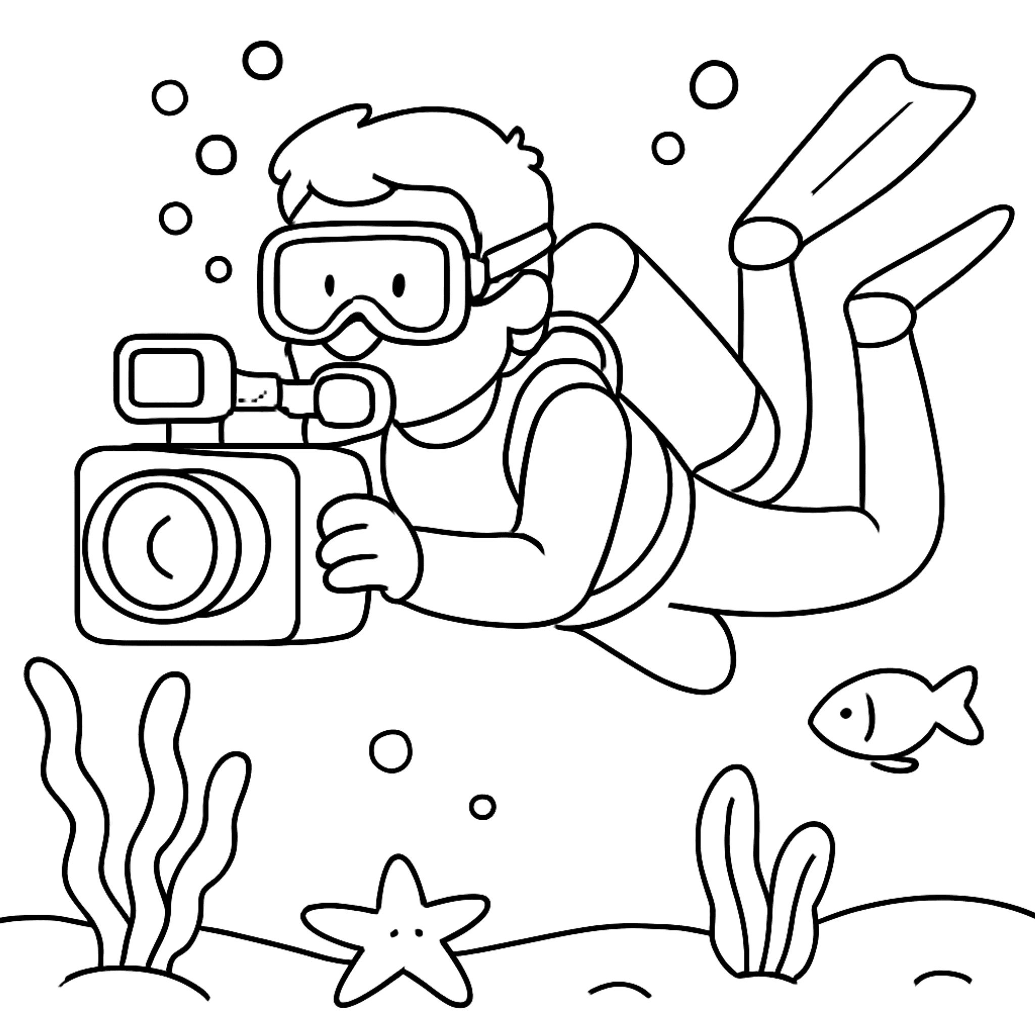 Onderwaterfotograaf met Camera Kleurplaat