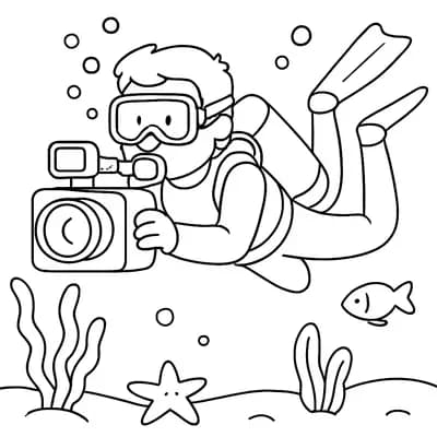 Onderwaterfotograaf met Camera Kleurplaat