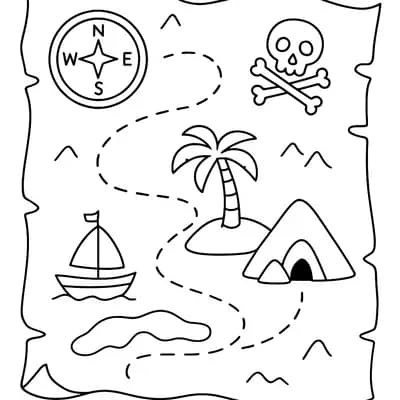 Piratenkaart met Kompas Kleurplaat