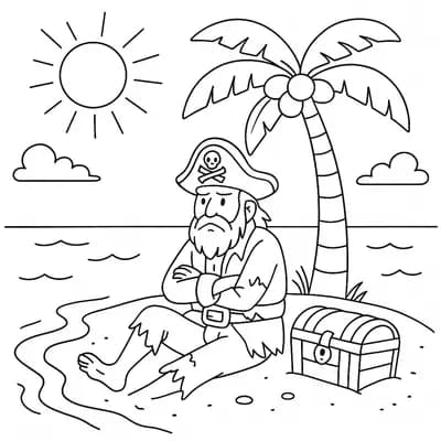 Pirate Marooned Alone Kleurplaat
