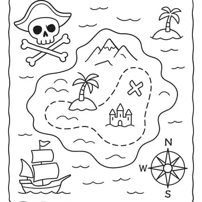 Pirate Sea Chart Kleurplaat
