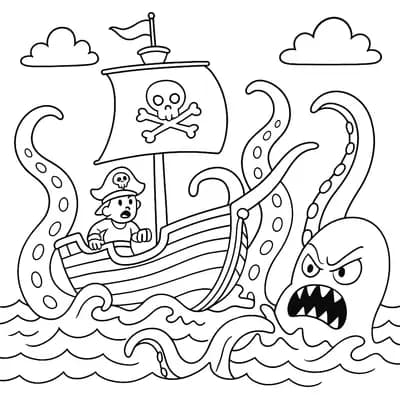 Pirate Sea Monster Kleurplaat