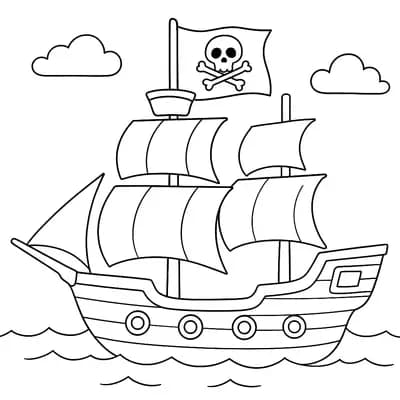 Piratenschip met Vlag Kleurplaat