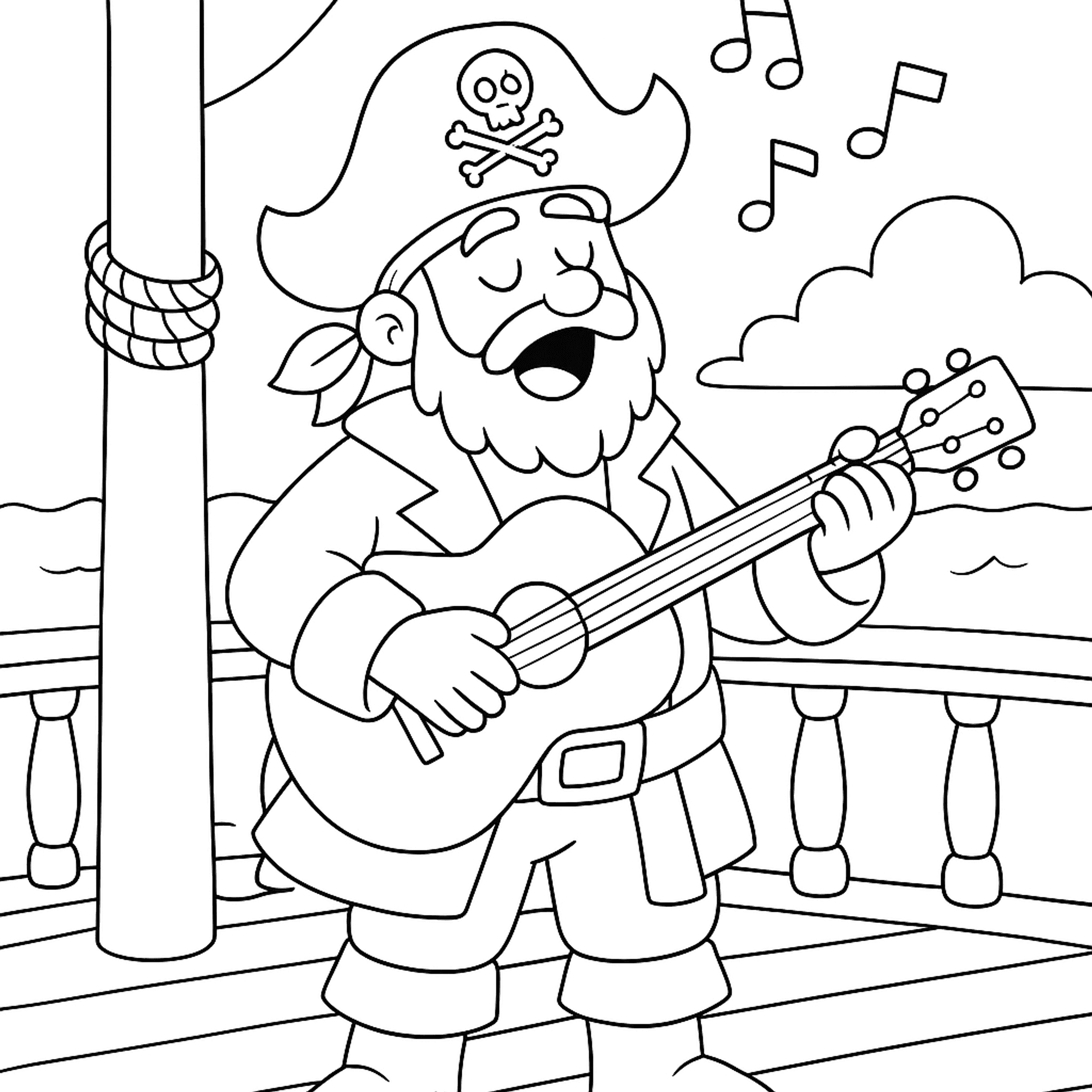 Pirate Singing Sea Kleurplaat